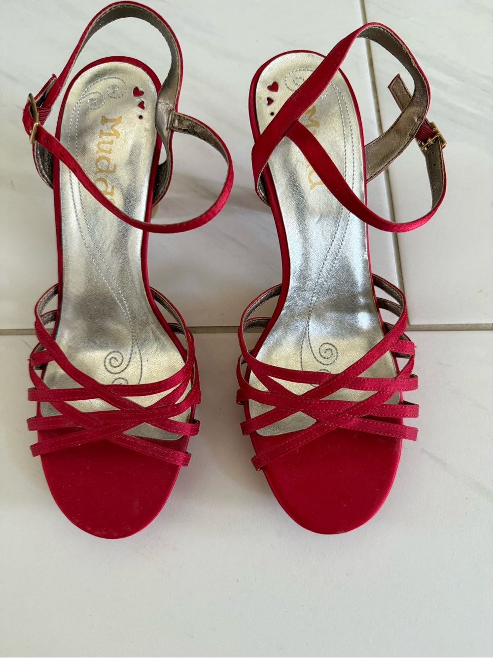 MUDD :  (Size 7M) Red Strappy Women’s Sandals - Stylish Evening Heels NWOT